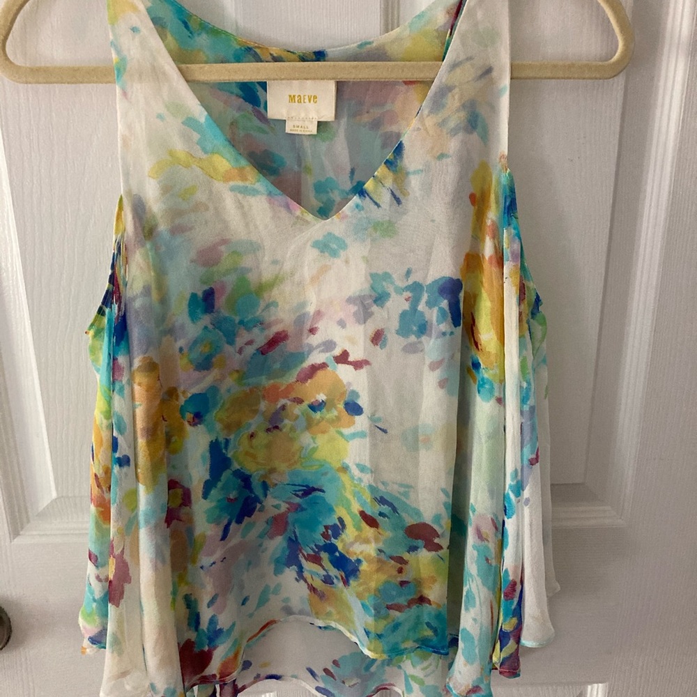 EUC Anthropologie Maeve Silk Open Shoulder Top, Sm